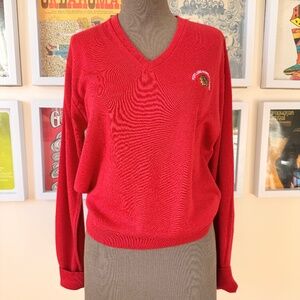 Vintage 90s Red V-Neck Portland Winter Hawks Sweater